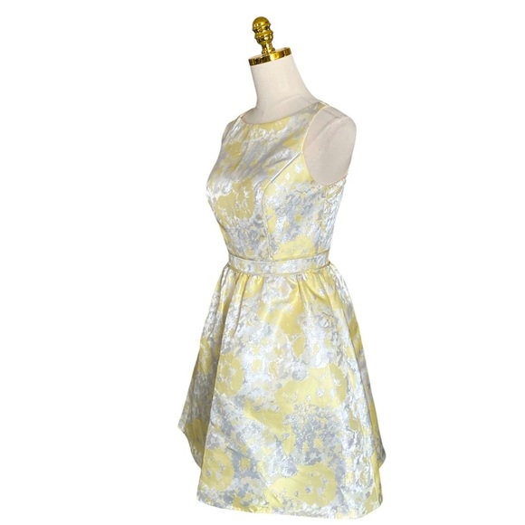 AIDAN MATTOX  Metallic Floral Jacquard Fit & Flare Cocktail/Party Mini Dress 4 - Picture 6 of 12